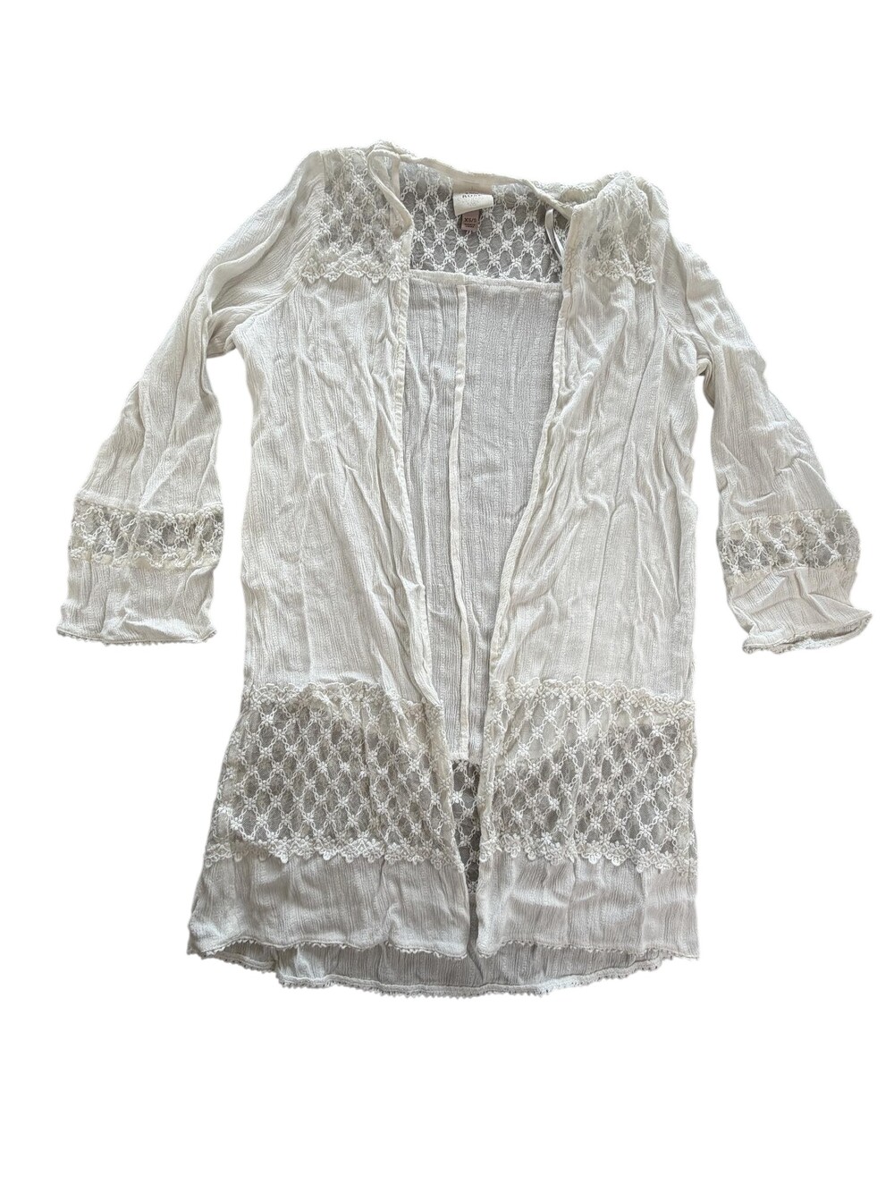 Knox Rose Kimono Blouse Womens XS/S White Lace Crochet Sheer Boho Top